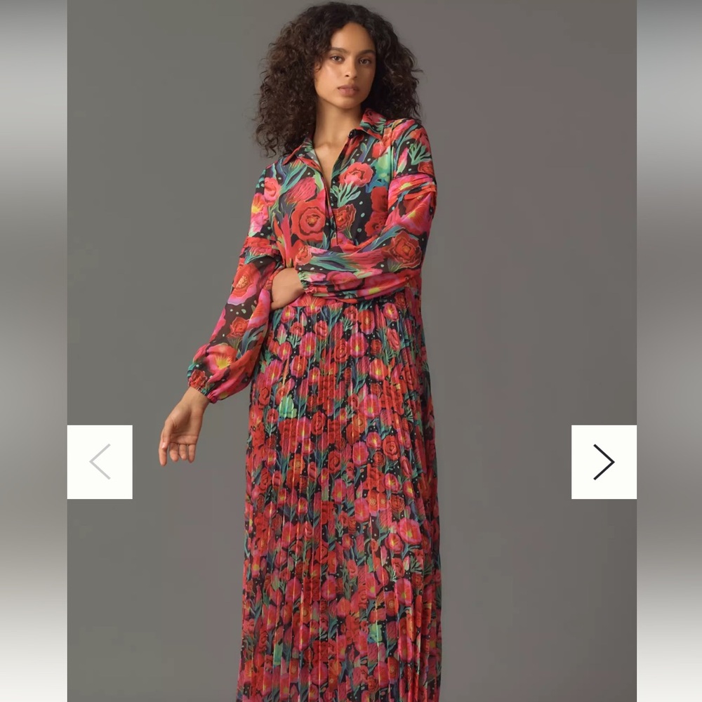 Farm Rio x Anthropologie Garden Party Pleated Drop-Waist Maxi Dress